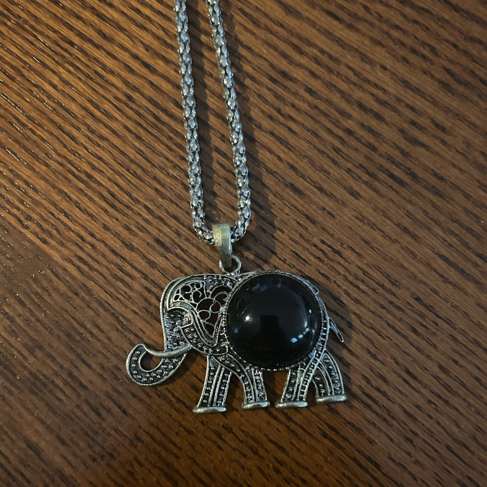 Black and Silver Elephant Pendant Necklace